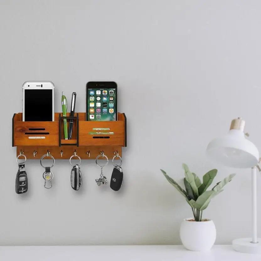 Wood Key Holder (8 Hooks, Brown)