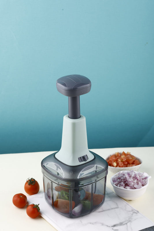 EffortlessSlice 900ml Push Chopper: Dual-Blade Vegetable & Fruit Chopper (1 chopping blade, extra 1 blade for push blender)